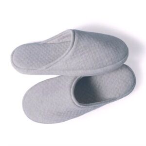 FRONTGATE Quilted Spa Slippers Womens House Shoes - Grey Jersey Knit
